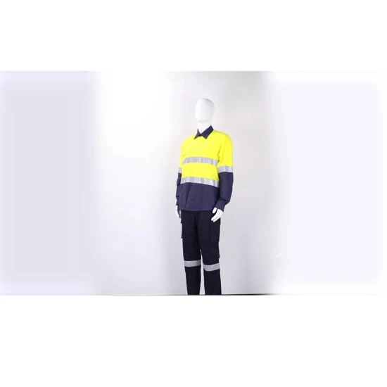 Мужская двухцветная защитная рабочая одежда с длинными рукавами для горнодобывающей промышленности, униформа Hi Vis, светоотражающая рабочая хлопковая рубашка
