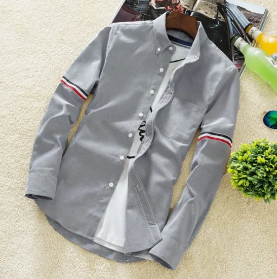 Мужская модная оксфордская ткань, полосатая блузка с воротником и длинными рукавами, дизайнерские рубашки